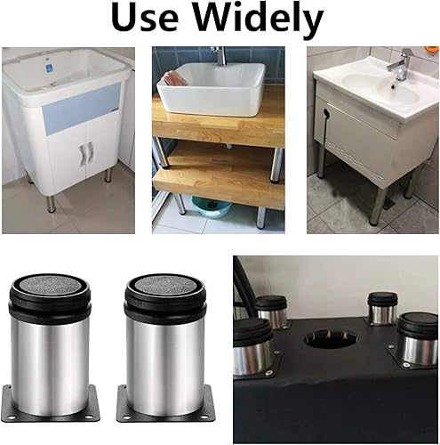 Miniatura 5 de Kyuionty Juego de 4 patas de acero inoxidable para muebles de 3 pulgadas, patas redondas ajustables de gabinete de 2 pulgadas de diámetro, patas de