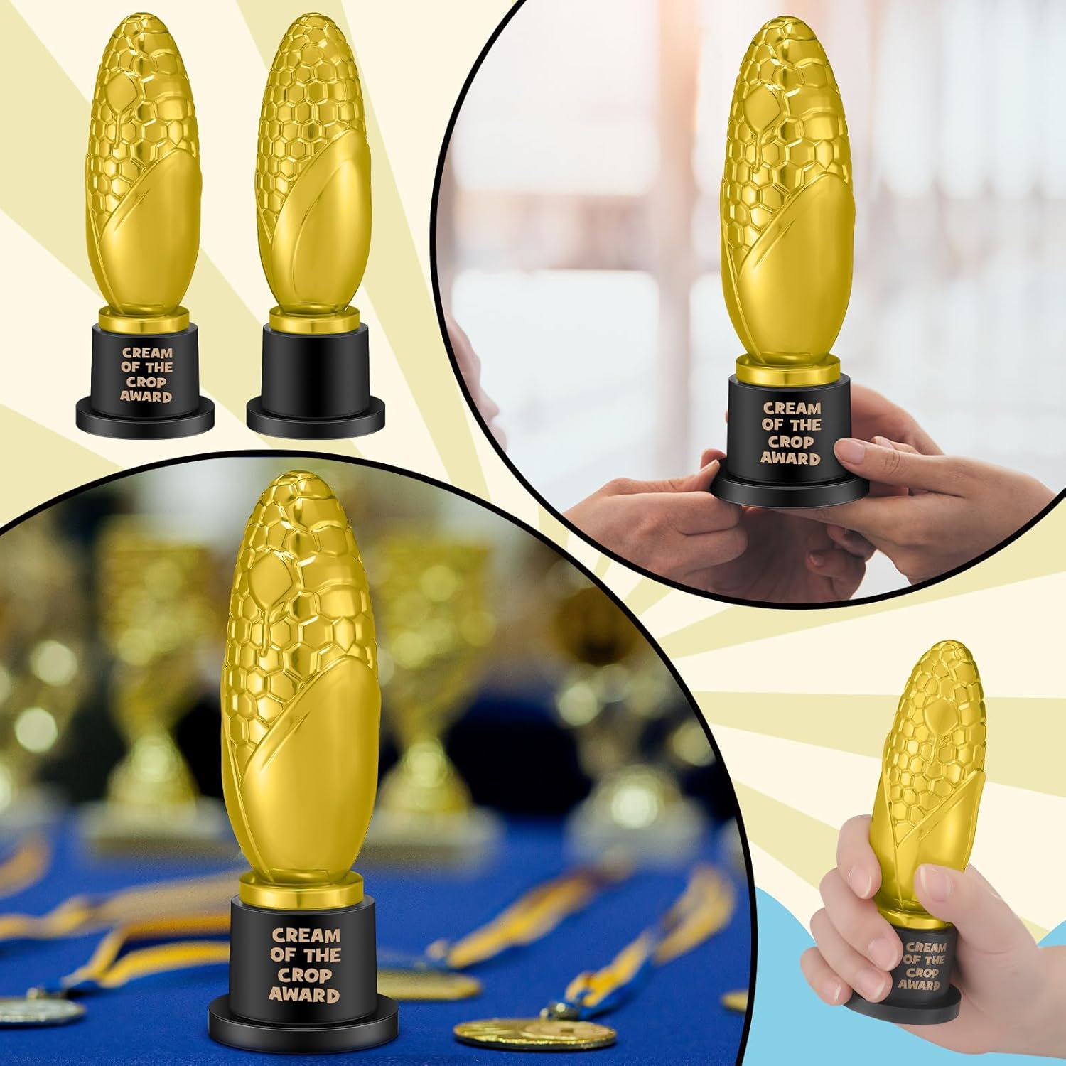 24 Pcs Corn Trophy Award 6 Inch Cream of The Crop Funny Trophy Award Funny Graduation Gifts MVP Gold Plastic Corn Decor Bulk Sports Event Party Favors for Champion Employee Coworker Friend
