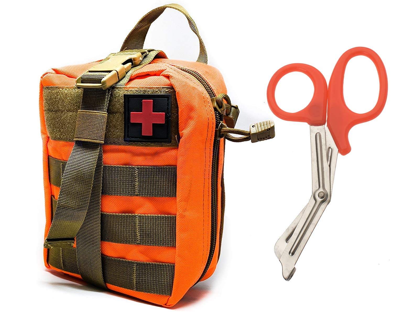 ASA TECHMED Tactical Military MOLLE EMT First Aid IFAK Utility Medical Pouch Plus Free EMT Shears (Orange)