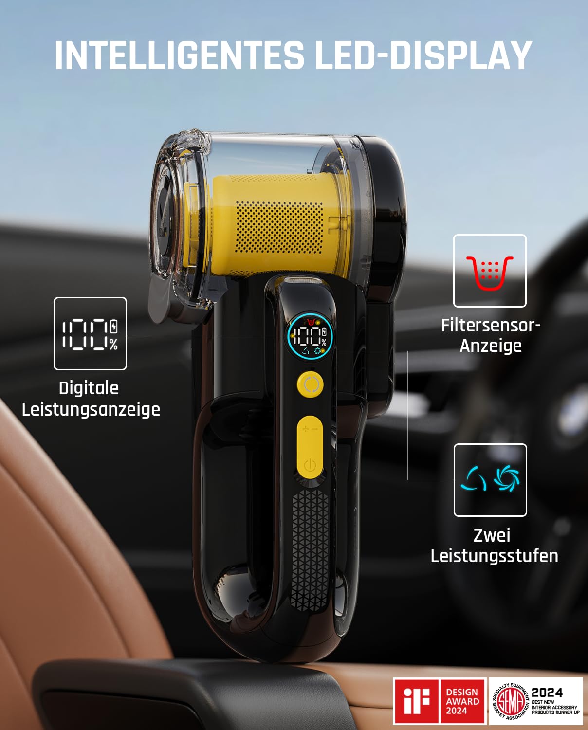 Fanttik Fold V10 APEX Pivot Akku-Handstaubsauger, 17.000 Pa Saugkraft, Smartes LED-Display, Auto Staubsauger für Auto & Haushalt, Ausgestattet mit Flex-Schlauch, Tierhaarbürste und weiterem Zubehör