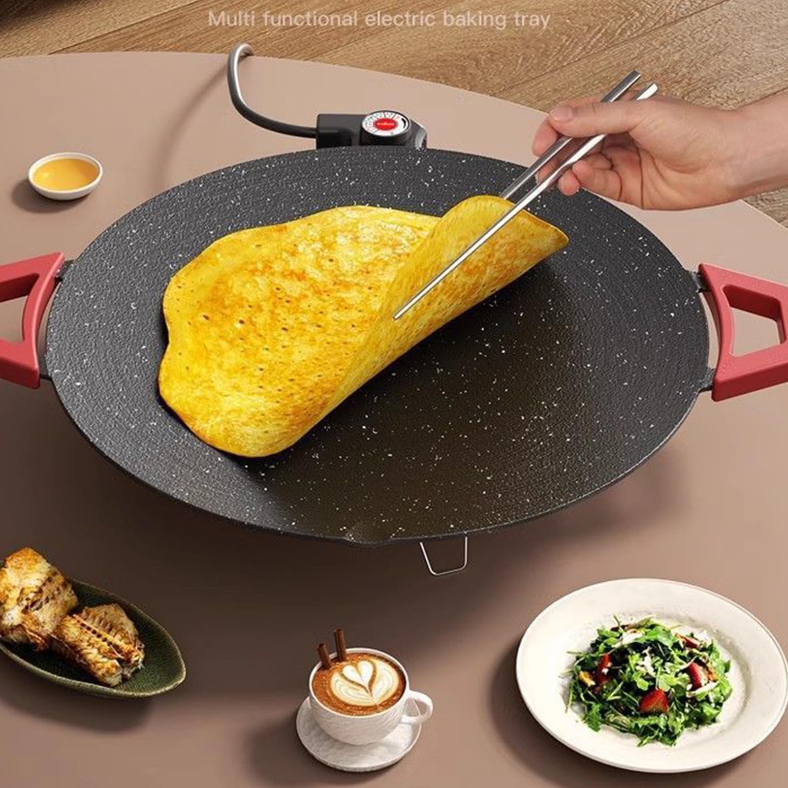Grill Électrique D'Intérieur - Poêle Ronde Portable Antiadhésive | Assiette De Cuisson Électrique | Grill De Table | Plancha Sans Fumée Pour Grillades | Pour Extérieur, Cuisine, Maison, Restaurant