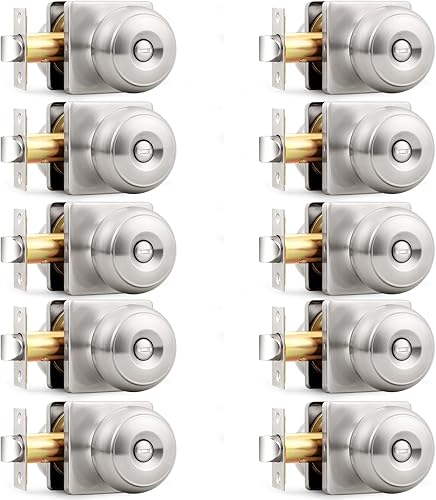 Miniatura 17 de Probrico - Perillas de puerta de níquel cepillado cuadradas, perilla de puerta de privacidad para dormitorio y baño, manijas de puerta