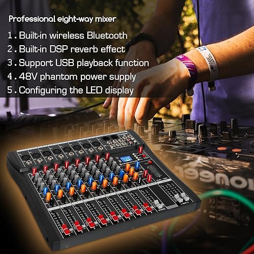 Miniatura 9 de Depusheng DX8 - Consola de tablero de sonido profesional de 8 canales, interfaz de sistema de escritorio digital USB MP3 entrada 48 V Phantom Power