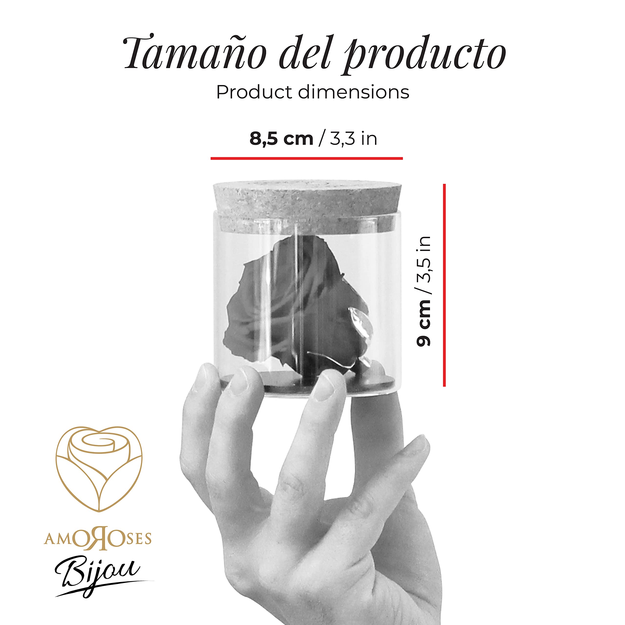 Amoroses Bijou - Rosa Eterna Estabilizada con Cáliz Chapado en Oro 24K en Frasco de Cristal | Idea de Regalo (Rosa Roja)