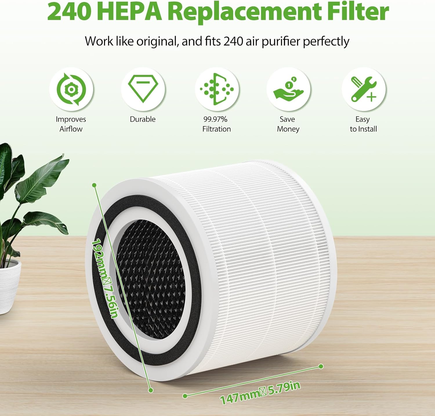 240 HEPA Replacement Filter Compatible with Puro 240 Air Purifier, 3 in 1 Grade Filtration HEPA 14 with Activated Carbon for 99.97% Air Pollutants Home Room, 240 Replacement HP-14 Filter, 2 Pack - Image 5