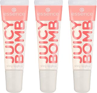 essence Juicy Bomb Shiny Lip Gloss No. 101 Lovely Litchi, Transparent, Shiny, Shiny, Radiantly Fresh, Vegan, Alcohol-Free, Pack of 3 (3 x 10 ml)