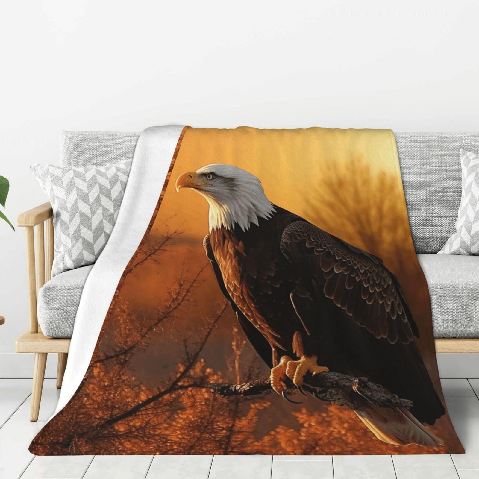 Golden Sunset Bald Eagle Throw Blanket Plush Flannel Fleece Blanket, Soft Lightweight Cozy Blankets 40"X30" for Bed Couch Sofa Travel