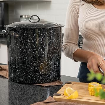 Granite Ware 15.5 Qt Steamer ، مع غطاء وإدراج. فولاذ مطلي بالمينا مثالي للمأكولات البحرية أو الحساء أو الصلصات.