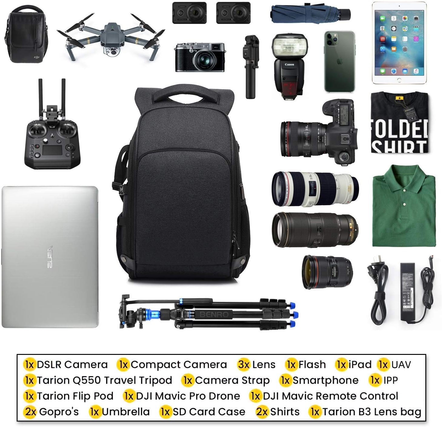 Prоduсt Dеаl Canada Style Camera Backpack with 15.6 Inch Laptop Bag Compatible Rain Cover Waterproof Shockproof Women Men Outdoor Photography Hiking Travel Camera for DSLR/SLR,Lens 0089 Nylon(Black)