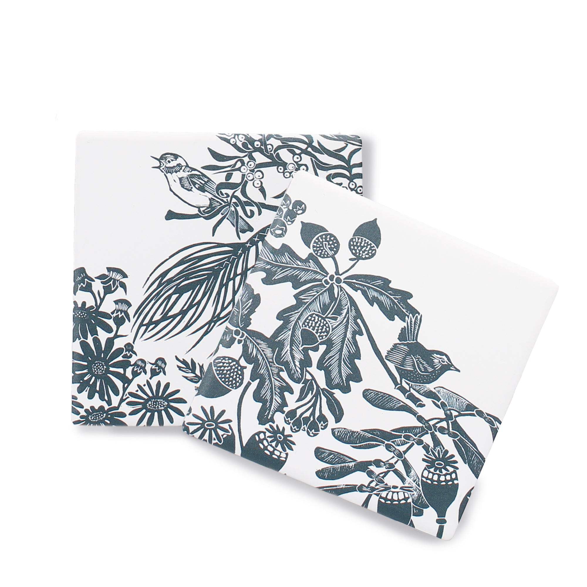 The Gift Experience Kate Heiss Woodland Navy Set Of Ceramic Coasters