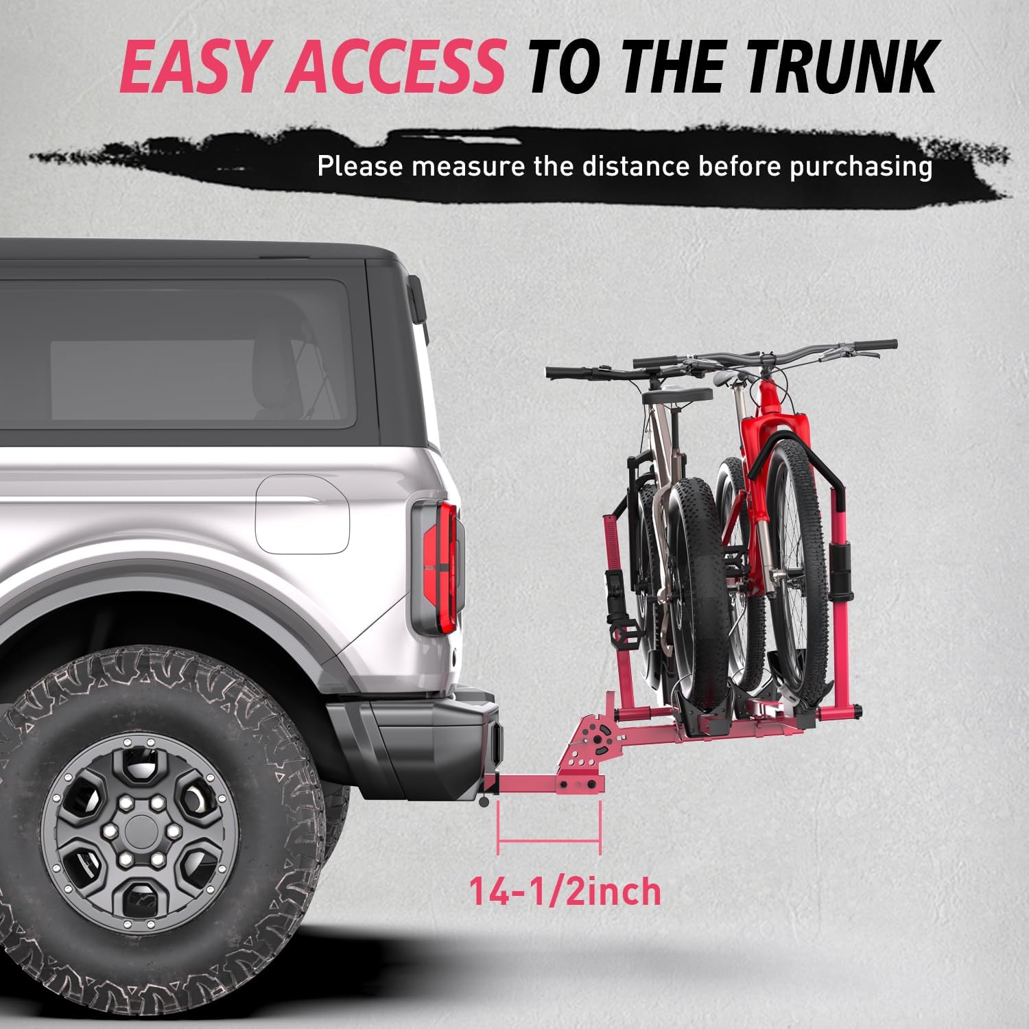 E-Bike Rack for 2 Bikes, 200lbs Heavy Duty Hitch Mount Bike Rack, No Frame Contact Bike Carrier for Car SUV Truck, Tilting & Folding, Up to 4.7" Fat Tire E-Bikes, 2" Receiver, Pink