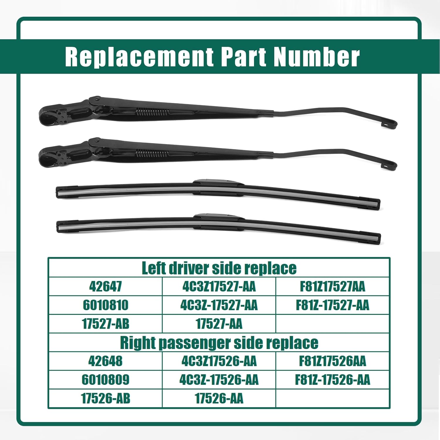 42647 42648 Front Windshield Wiper Arm & Wiper Blade Kit Replacement for Ford Super Duty F250 F350 F450 F550 1999-2007 for Excursion 2000-2005 Replace Left F81Z17527AA and Right F81Z17526AA