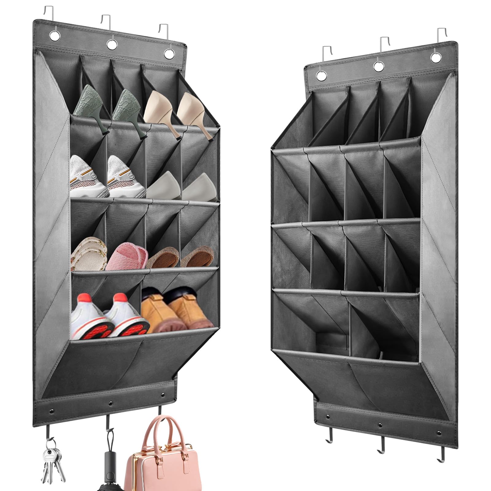 Scarpiera porta, scarpiera da appendere, organizer da appendere con 6 ganci, porta scarpe con 14 tasche profonde per scarpe, accessori per la casa, ecc. (grigio)