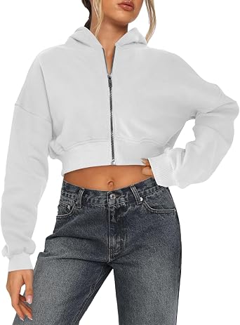 Zip Up Hoodies for Women Cropped Long Sleeve Hooded Sweatshirts Trendy Y2k Crop Tops Teen Girls Clothes 2025