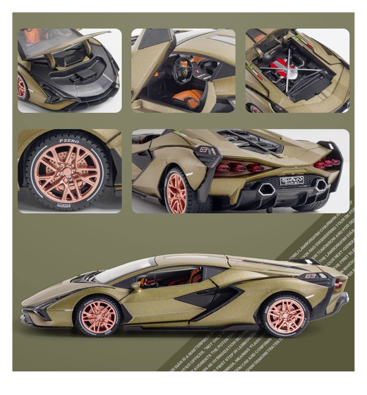 Gotowy model samochodu w skali 1/24 Odlew Ze Stopu Dla Lamborghini SIAN FKP-37 Model Samochodu Zabawkowego Symulacja Zabawki Z Napędem Pull Back Samochodowe Miniaturowa replika samochodu(Black)