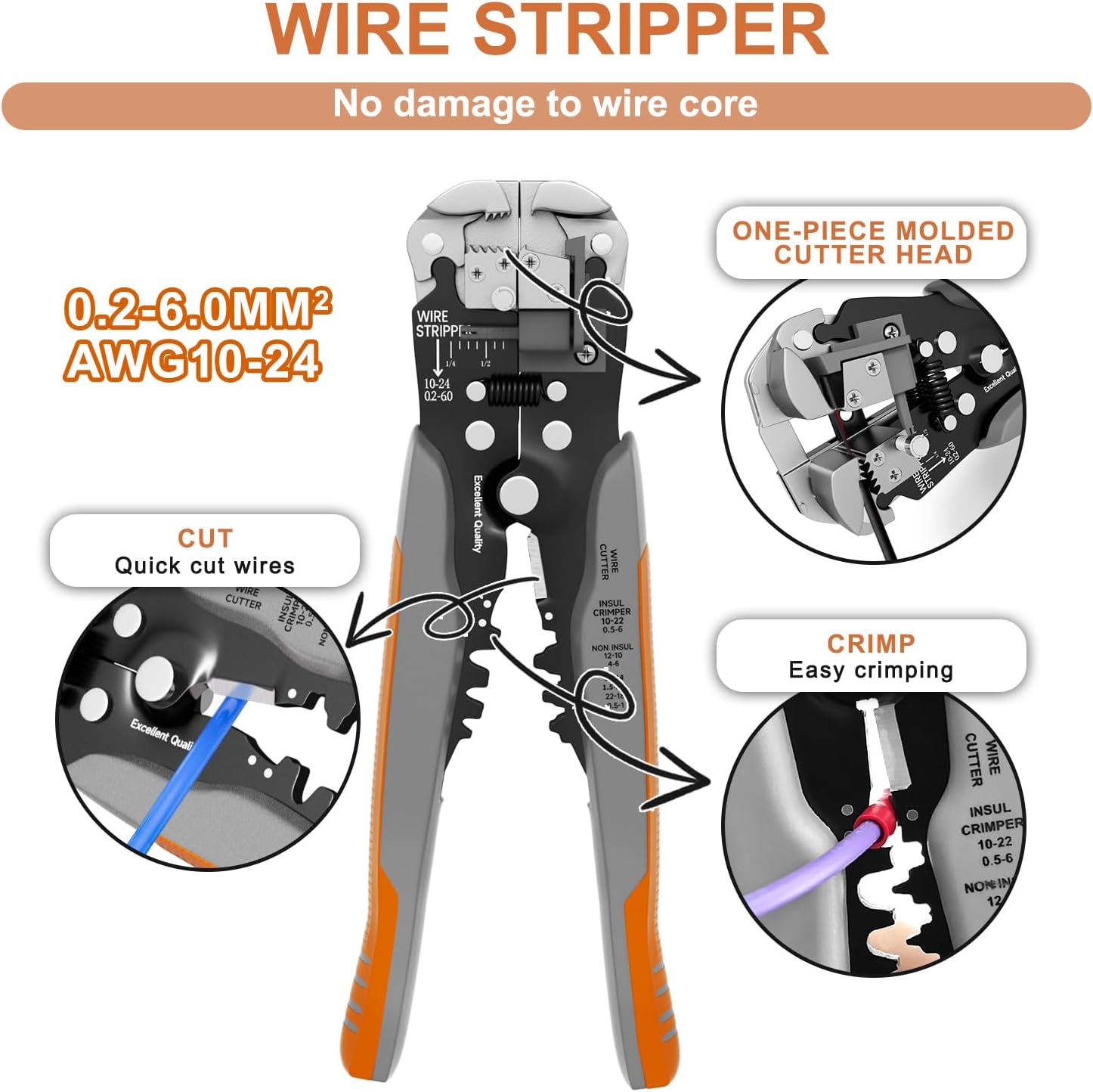 Wire Stripper and Crimping Tool Kit,AWG 24-10 Automatic Stripper Tool with AWG 28-16 Ratchet Wire Crimper For Open Barrel Connectors