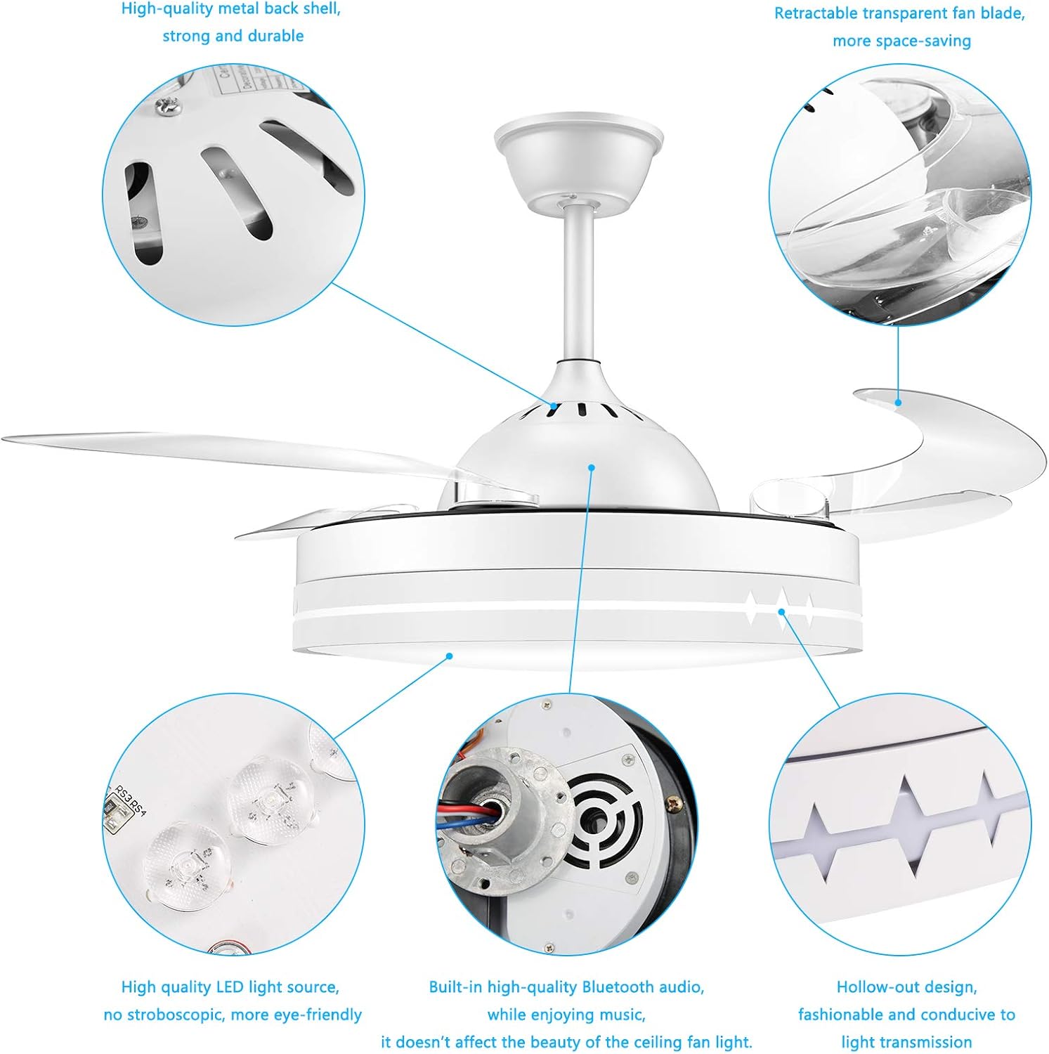 Horevo B028 Ceiling Fan with Bluetooth Speaker and Silent Motor