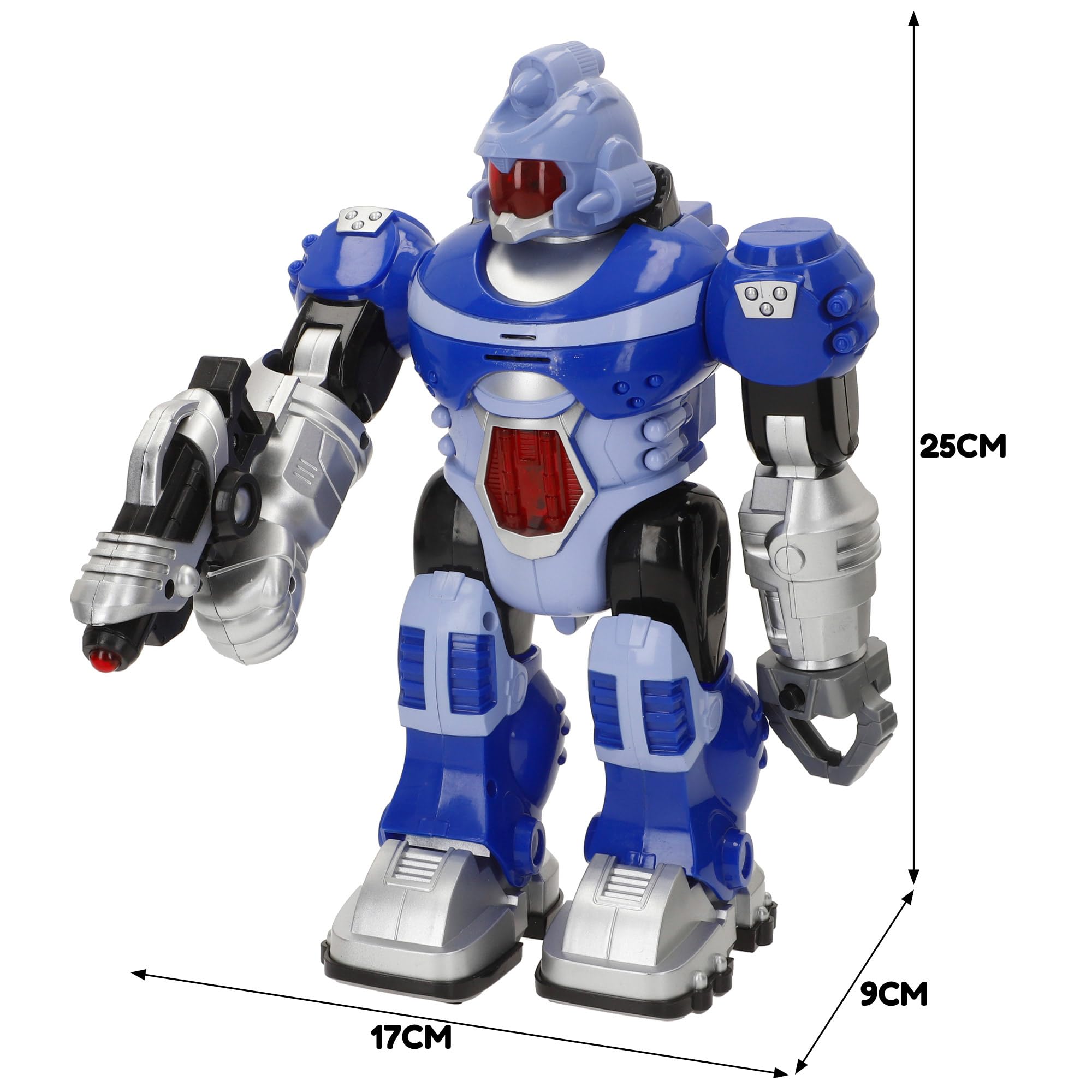 ColorBaby Warriors Robot giocattolo, movimento della testa, braccia e gambe, design futuristico, luci sul petto e sugli occhi, suoni, pistola, pinza snodata, giocattoli bambini 3 anni (39591)