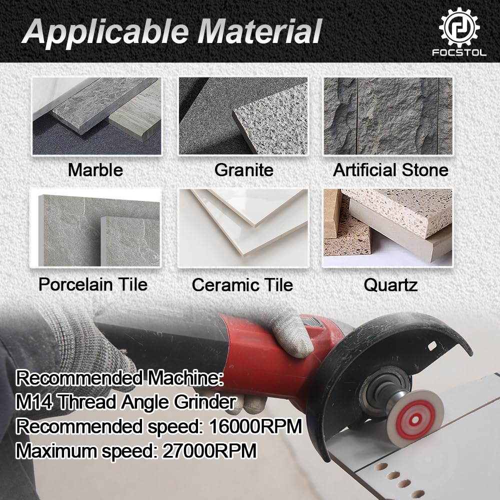FOCSTOL Disco Diamante Corte para Porcelanico - 5 piezas 40mm Disco Cortar Azulejos y 1 pieza M14 Brida para Mármol Granito Piedra Artificial Porcelanico Azulejo Cerámica