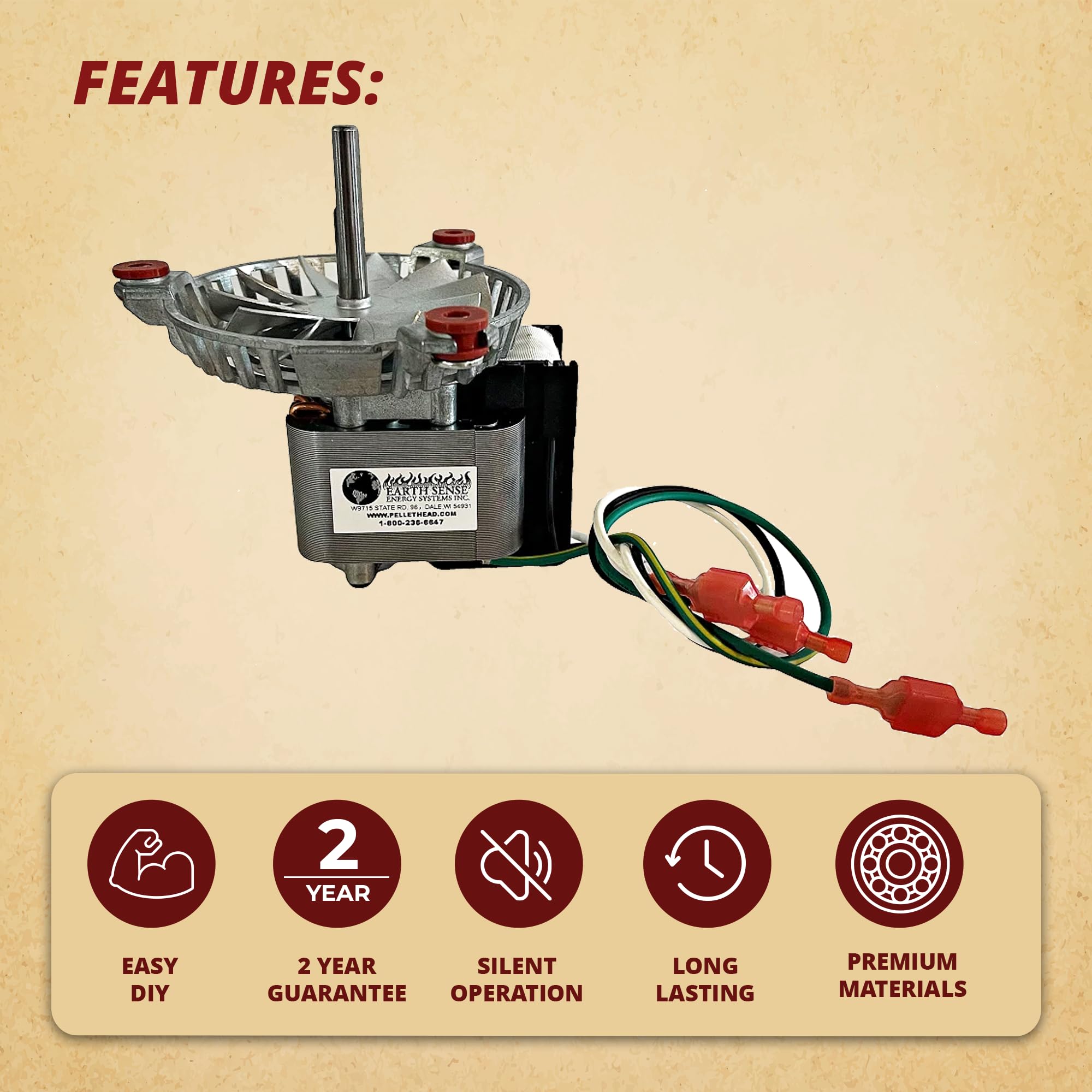 Breckwell Enviro Vista-Flame Pellet Stove Exhaust Combustion Blower Motor Assembly 6 Mounting Hub # A-E-027 EF-161A product thumbnail 5