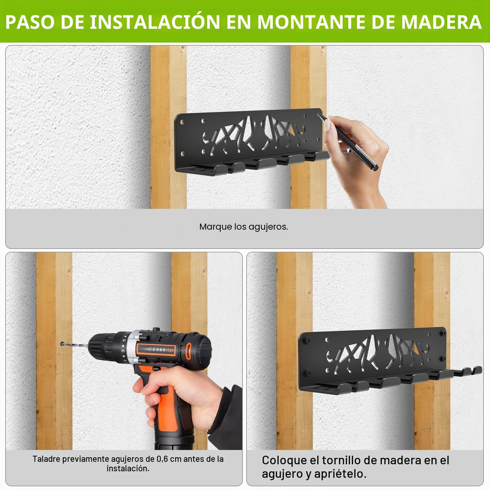 Kipika Versátil soporte de barra de pared con ganchos para barras de pesas con capacidad para barras de pesas de menos de 33 mm y accesorios de fitness, organización de gimnasio eficiente para uso
