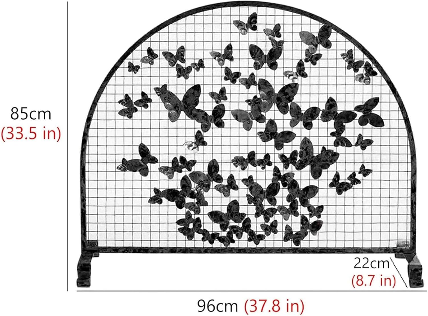 JKGHK 3D Butterfly Design Fireplace Screen Mantle, Fire Guard Arched Fire Screen Spark Guard with Metal Mesh, Cover Fence Fire Place Standing Gate, for Hearth/Log Burner(Gold,31.4in/80cm)