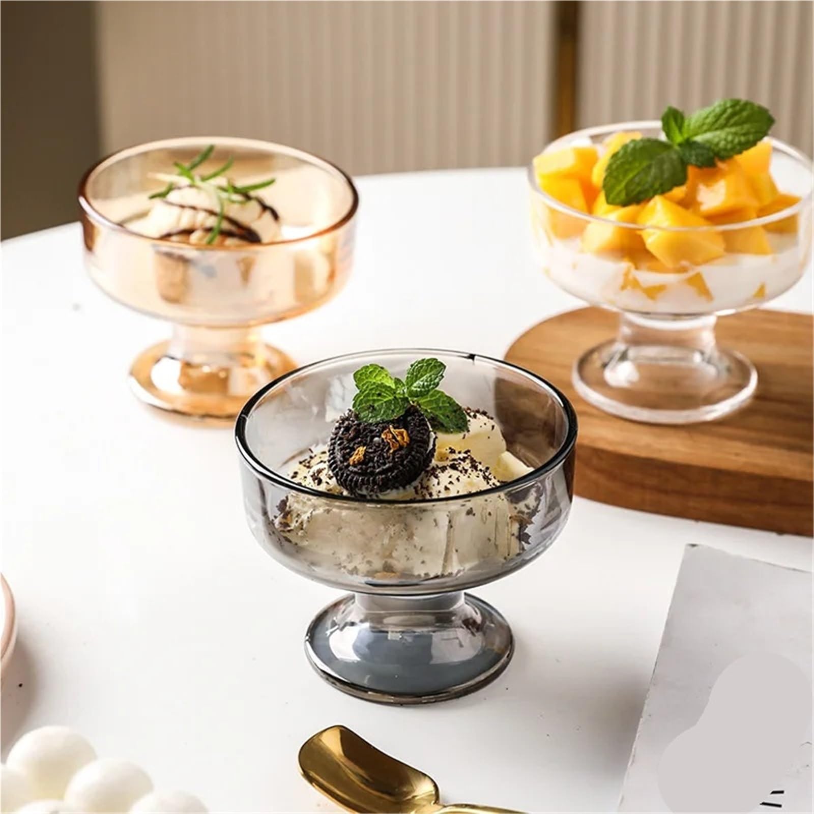 2 pz 280 ml Bicchieri di Vetro for Gelato Spessa Trasparente Tazza Alta Ciotole da Dessert for Frappè Insalate Frutta Snack Per Dessert(Clear)