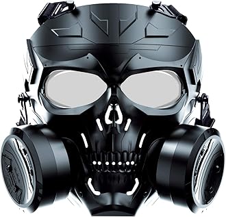 M10 Airsoft Protective Gas Mask Tactical, Full Face Protection Toxic Safety Double Exhaust Fan Dummy Game Mask Adjustable Strap for BB Gun Cosplay Halloween Masquerade Movie Shooting Costume Props