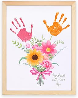 Diy Handprint Kit, Moms Garden Birth Flower Picture, Handprint Flower Bouquet Kit Gifts for Mom, Birthday Gifts for Women, Mother's Day, Baby Hand and Footprint Kit of Flowers Bouquet(with Frame)