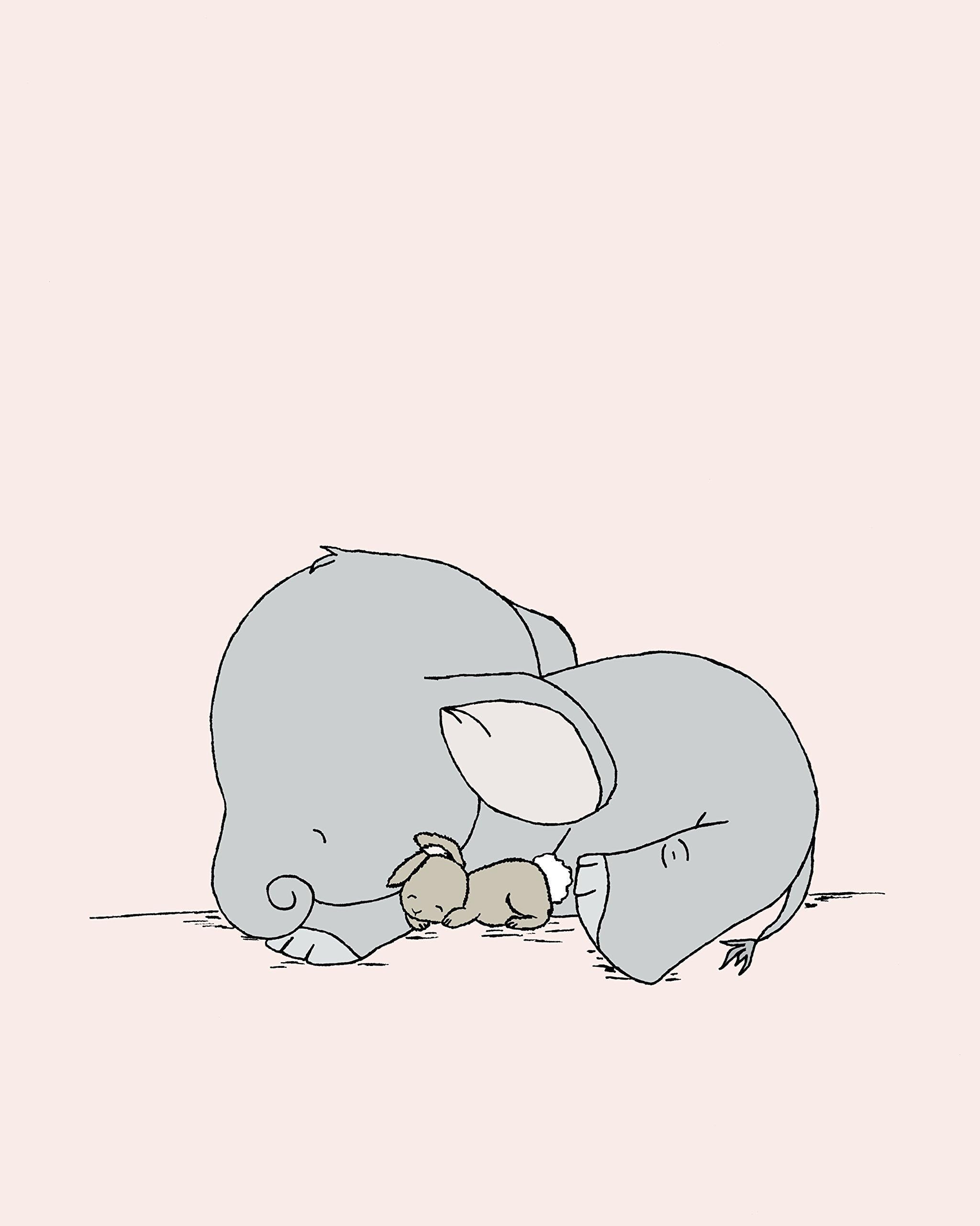 Elephant Nursery Art - Elephant and Bunny - Sweet Dreams - Nursery Art Print - Pink and Gray - Kids Wall Art - Nursery Decor