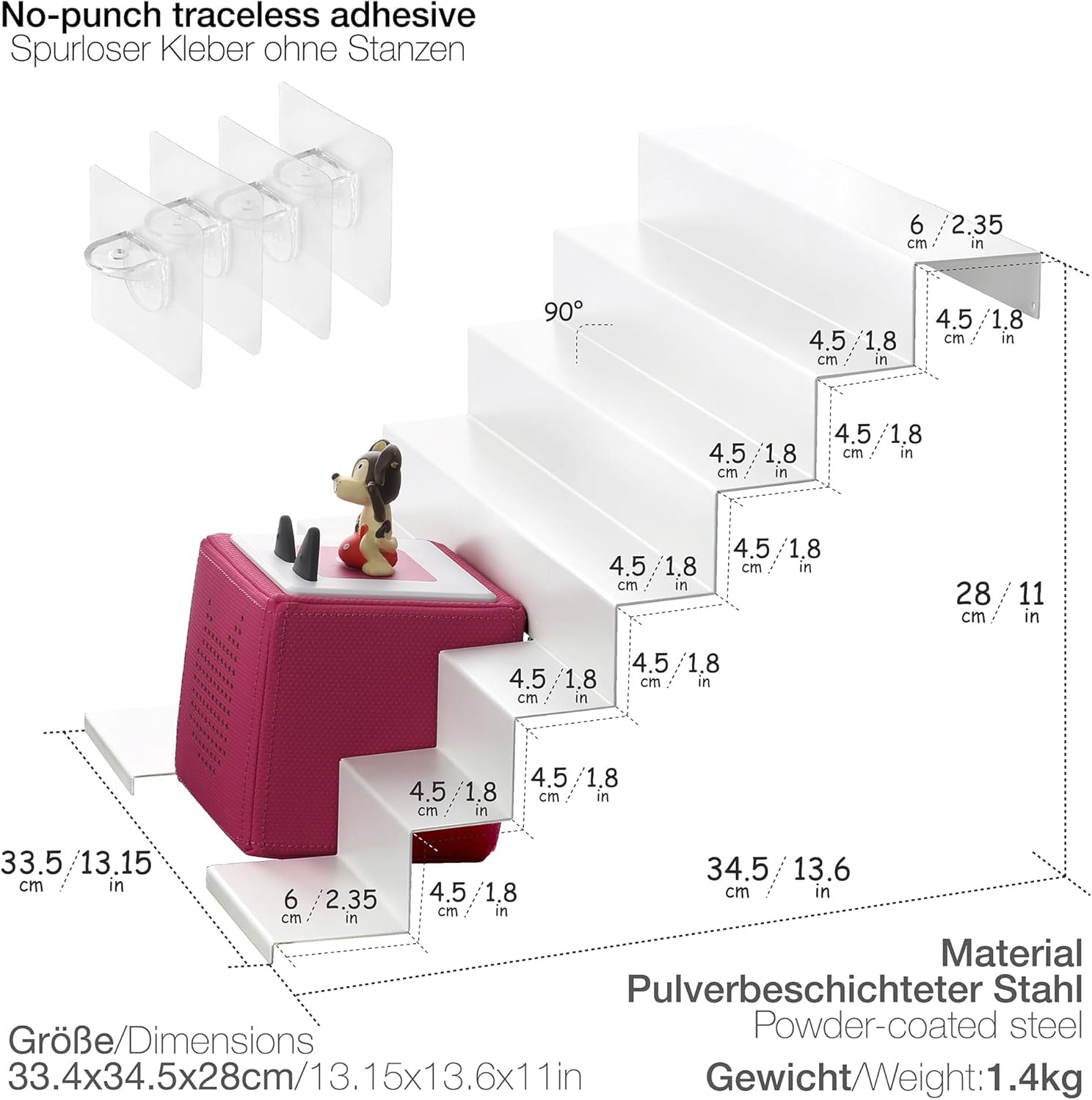 XZYJT-Z Étagère échelle magnétique pour figurines Tonie, IKEA KALLAX et autres espaces de grille, étagère magnétique de style industriel pour enfants (1, XZYJT-Z)