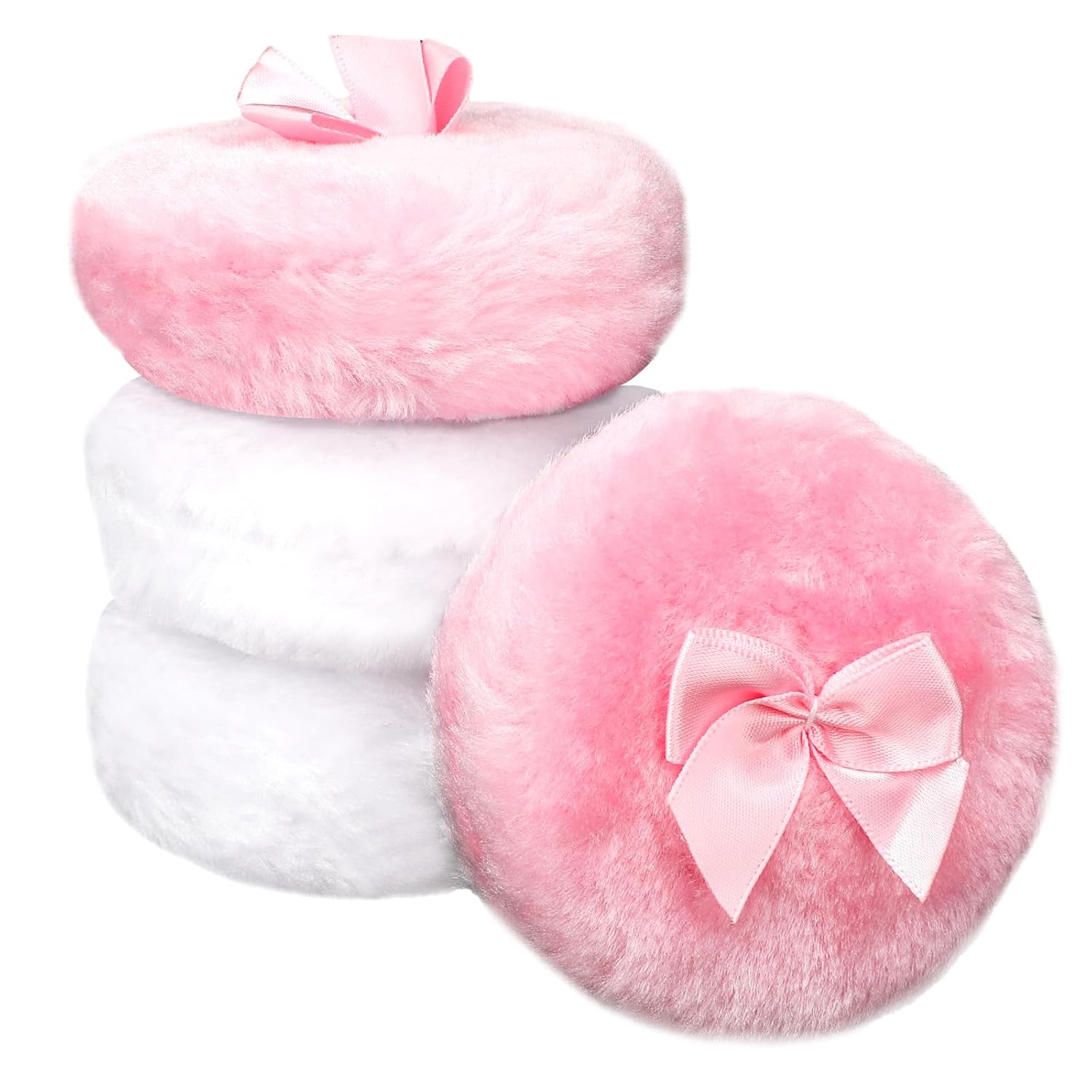 4Pcs Large Fluffy Powder Puff Set, Ultra Soft Washable Makeup Puffs for Face and Body, Reusable Powder Puffs for Loose and Body Powder, White and Pink