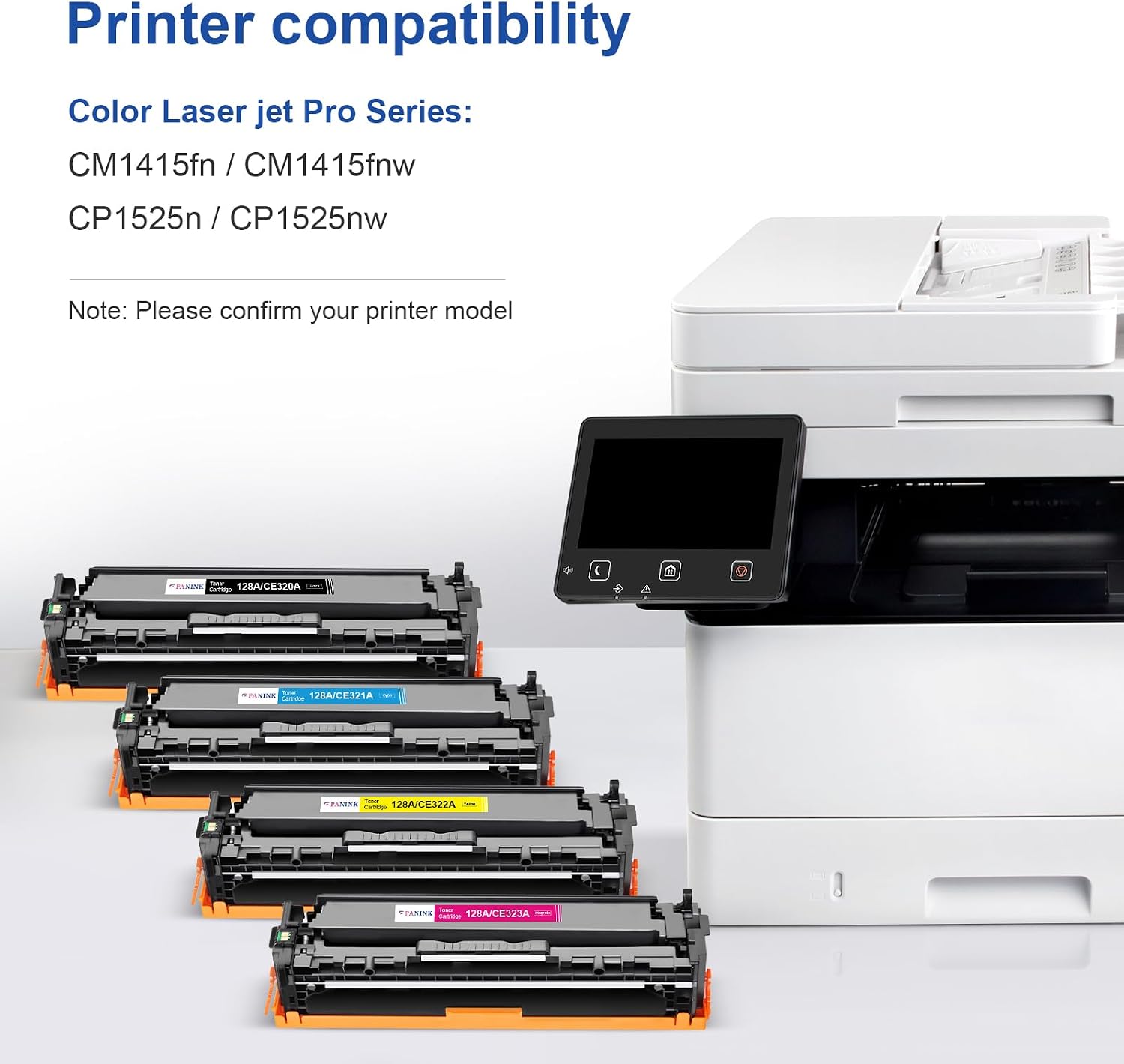 128A Toner Cartridge Replacement for HP 128A CE320A CE321A CE322A CE323A Toner Cartridge Compatible with HP Pro CM1415fn CM1415fnw CP1525n CP1525nw Printer(4 Pack,with Chip)