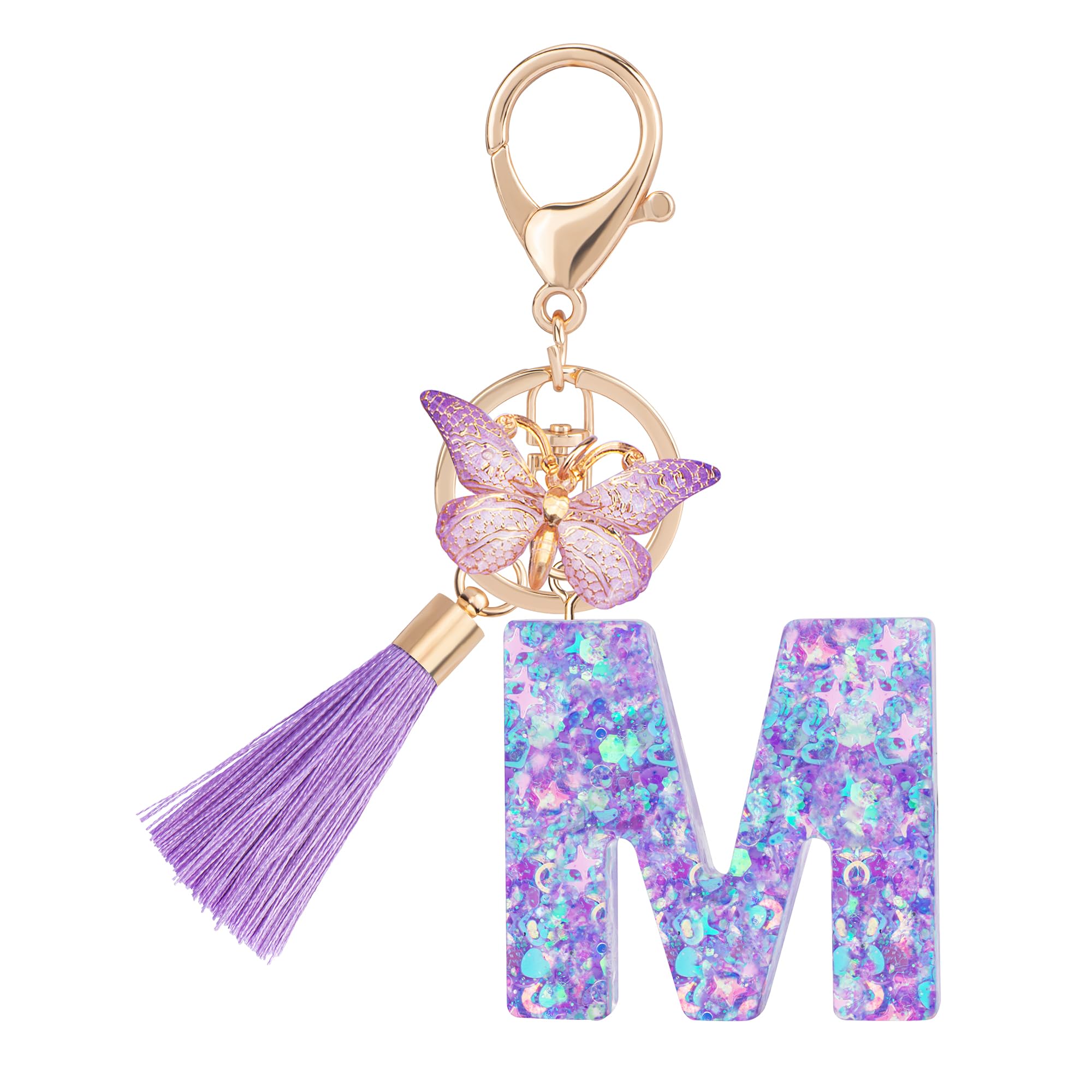 SuweibukeColourful Cute Initial Letter Keychains for Women Girls with Tassel Butterfly, Charm for Purse Handbags Backpacks