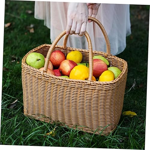 Miniatura 5 de Cesta tejida de mimbre, cesta multiusos de sauces naturales con asa, cesta decorativa de flores, cesta de embalaje de frutas