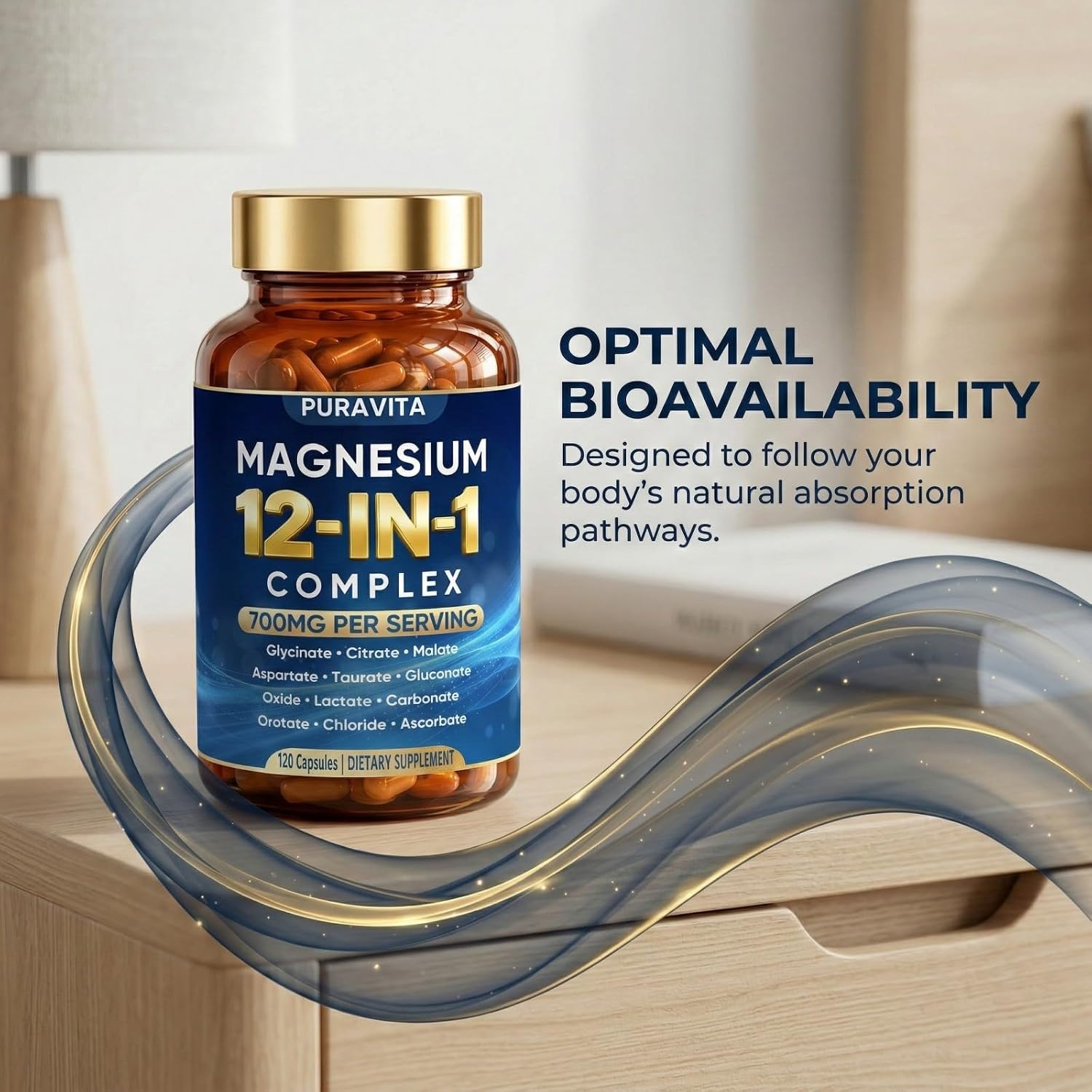 Puravita Magnesium Complex, Puravita 12 in 1 Magnesium Supplement 700mg with Glycinate, Citrate, Malate, Oxide, Taurate & More – High Absorption for Muscle, Nerve & Sleep Support, 120 Capsules