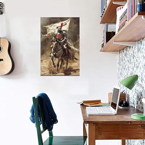 Miniatura 4 de Pintura de caballero templario, soldado retro, decoración artística medieval cruzada para sala de estar, dormitorio, oficina, decoración del hogar,