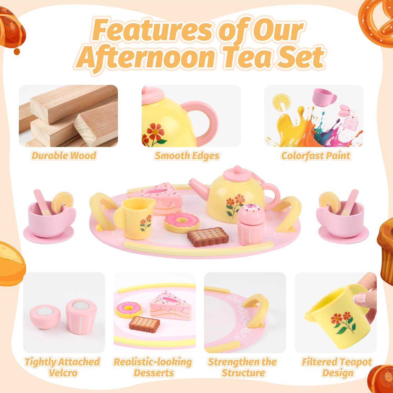 Wooden Activity Table Wooden Tea Sets for Toddlers