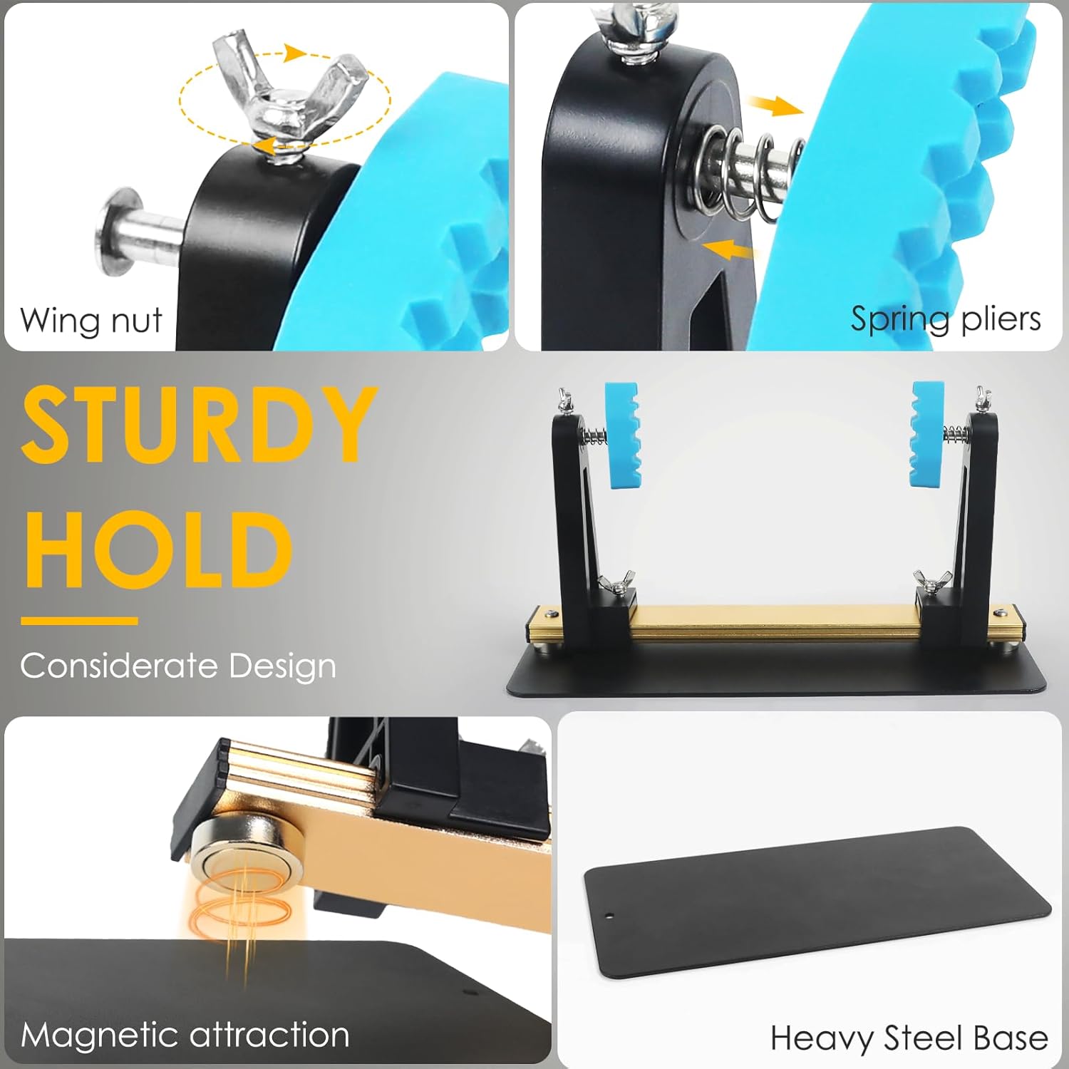 Circuit Board Holder Helping Hands with Heavy Base for Soldering and Repair, Adjustable 360° Rotation, Strong Magnetic, Space-Saving and Aluminum, Durable for Electronics PCB