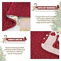 Vista 5 de Xruibed Juego de edredón de Navidad, tamaño King, diseño de campanas y alces, colcha de retazos de Navidad con 2 fundas de almohada, juego