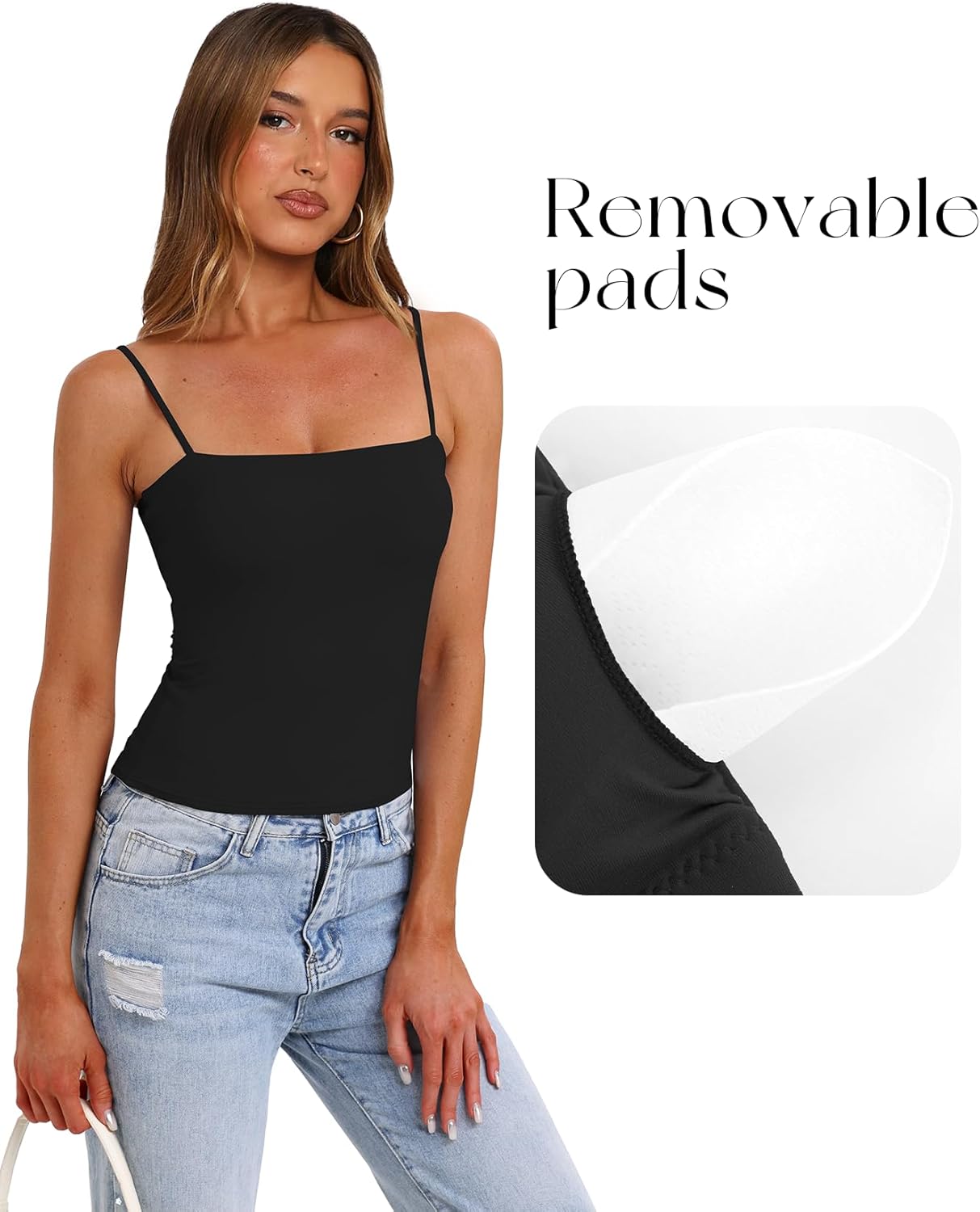 Darong Women's Tank Tops with Built-in Bra Spaghetti Straps Crop Tank Top Summer Y2K Going Out Sleeveless Cami Shirt - Image 3