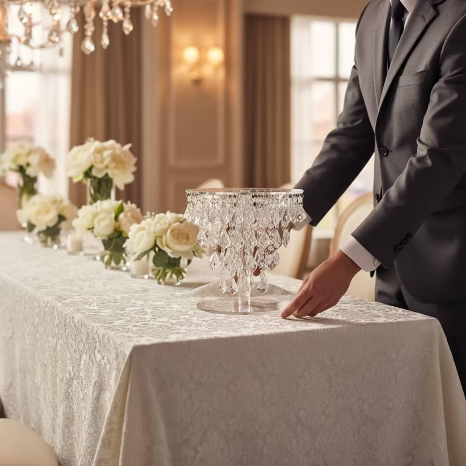 Almencla Acryl Tortenständer Kuchenständer Cupcakeständer Gebäckständer mit Anhängerfransen Transparente Präsentationsfläche Und Breiter Sockel für Hochzeit Feiern Buffet , Transparent , 20 20cm
