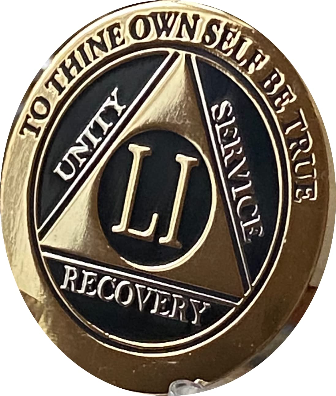 51 Year AA Medallion Glossy Elegant Black Gold Silver Bi-Plate Sobriety Chip LI Center