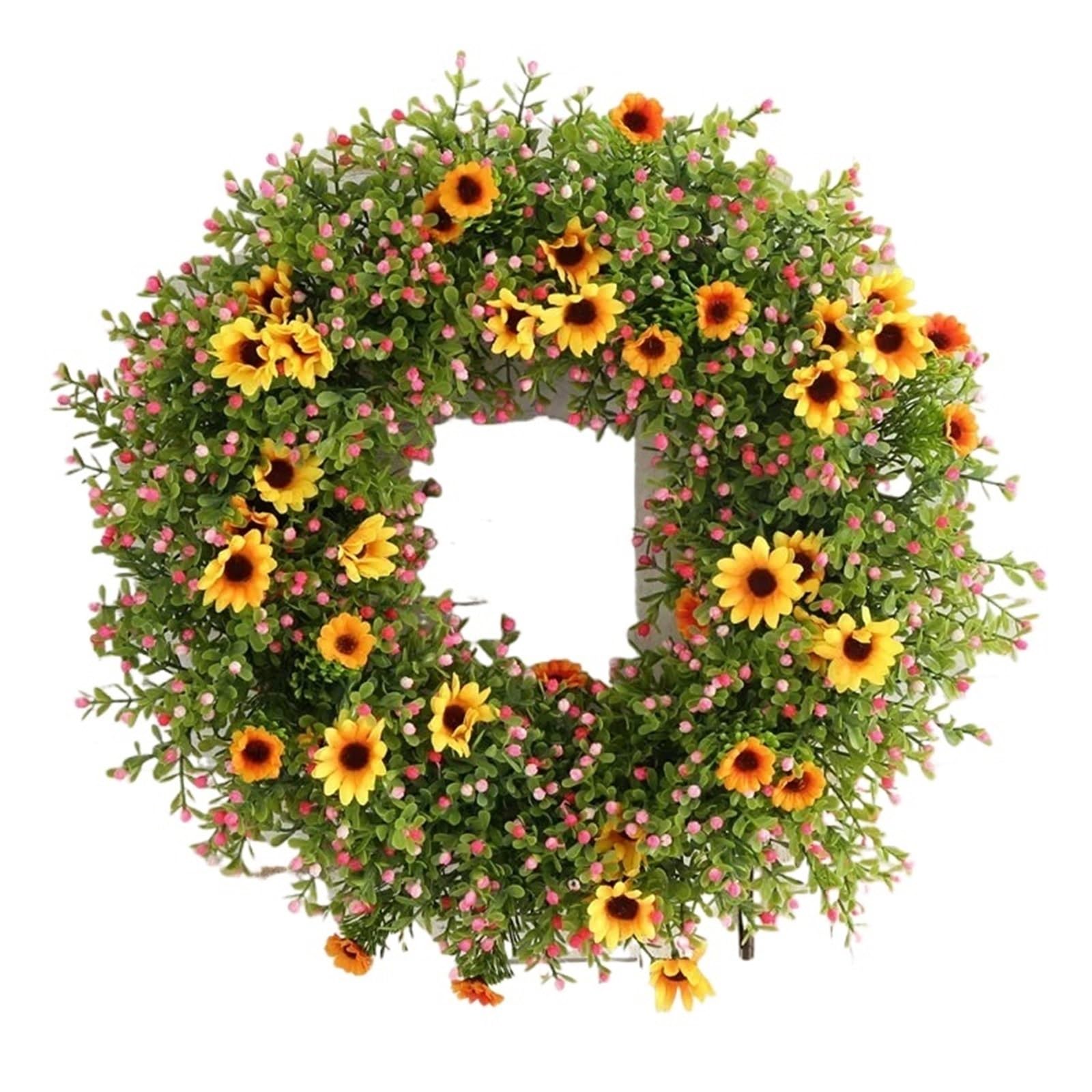 Luysgbxr 50Cm Wreaths Garland 45.0Cm Artificial Sun Flower Door Hanging Rattan Circle Plastic Wreath Home Decoation Plants
