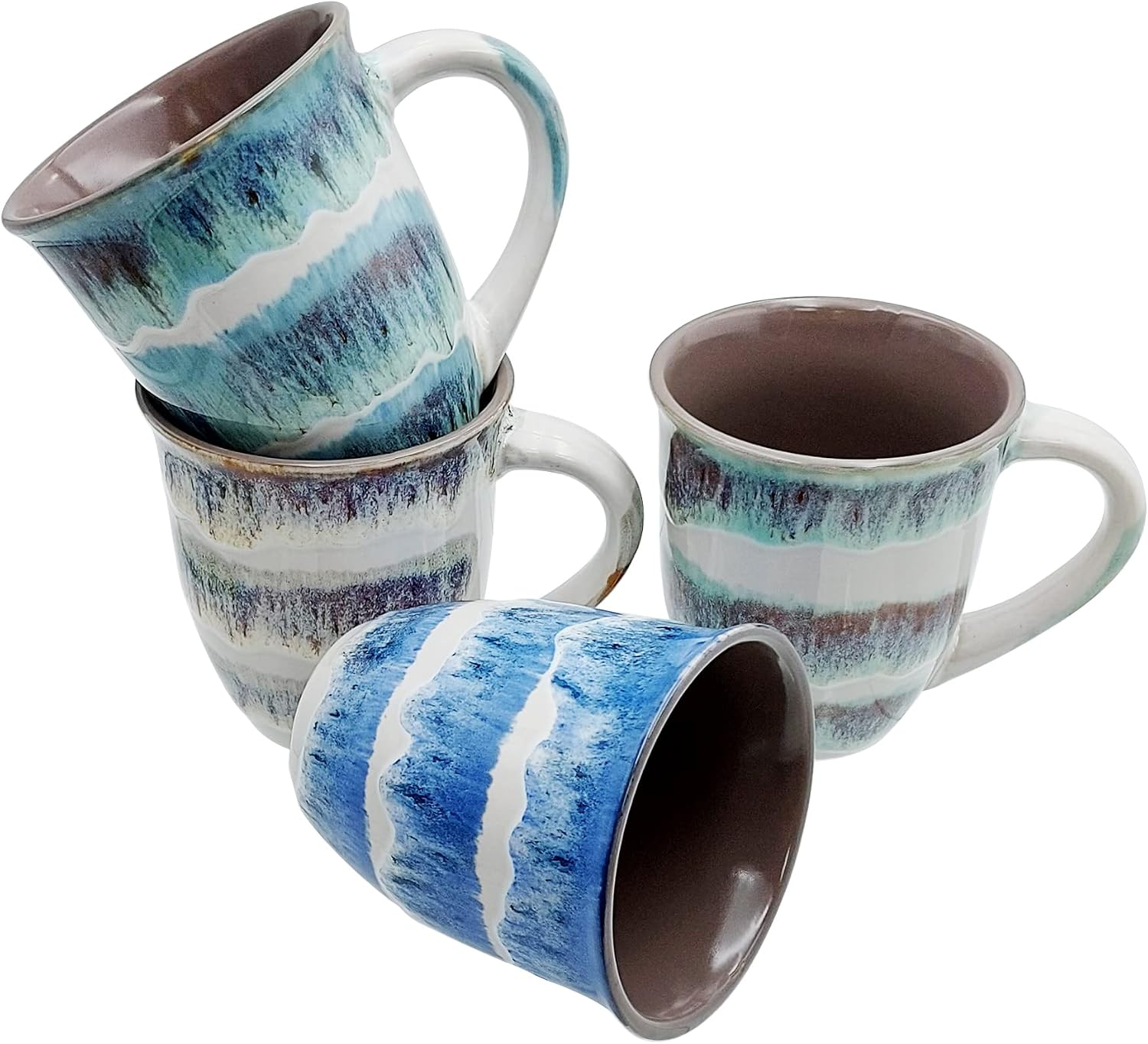 Large Coffee Mugs Set of 4, Modern Ceramic 16 oz Novelty Glazed Cups with Handle, Microwave and Dishwasher Safe
