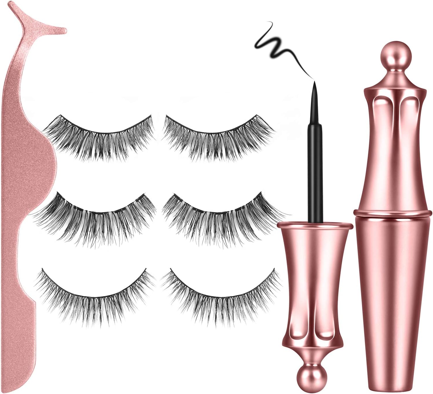 Magnetic Eyelashes and Magnetic Eyeliner,Lavone Magnetic Eyelash Kit,Natural Look Eyelashes,3 Style Eyelashes with Tweezers