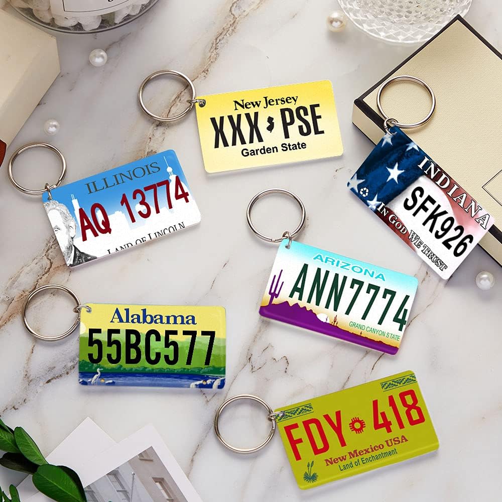 VEELU Custom Keychain Travel Souvenirs American License Plate Keyrings with Name Number Personalized image 2