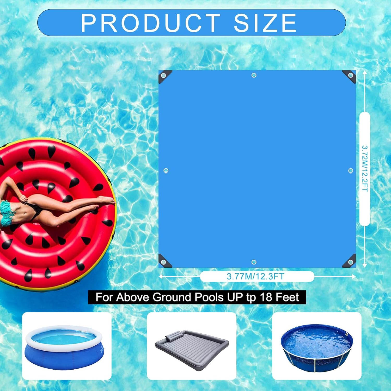 CIEOVO 12Ft Square Swimming Pool Ground Cloth, Waterproof Heavy Duty Swimming Pool Liner Pad Ground Cloth Mat for Above Ground Protector Pad Pool Tarp