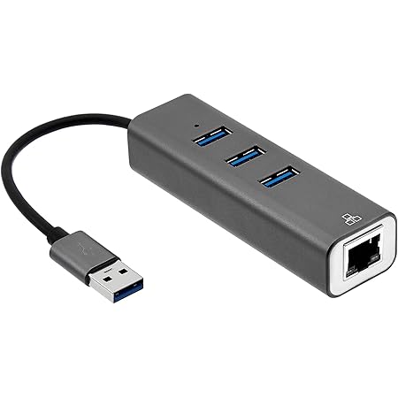 Amazon Basics Aluminum 3-Port USB 3.0 Hub with 10/100/1000 Mbps RJ45 Gigabit Ethernet Port, Grey