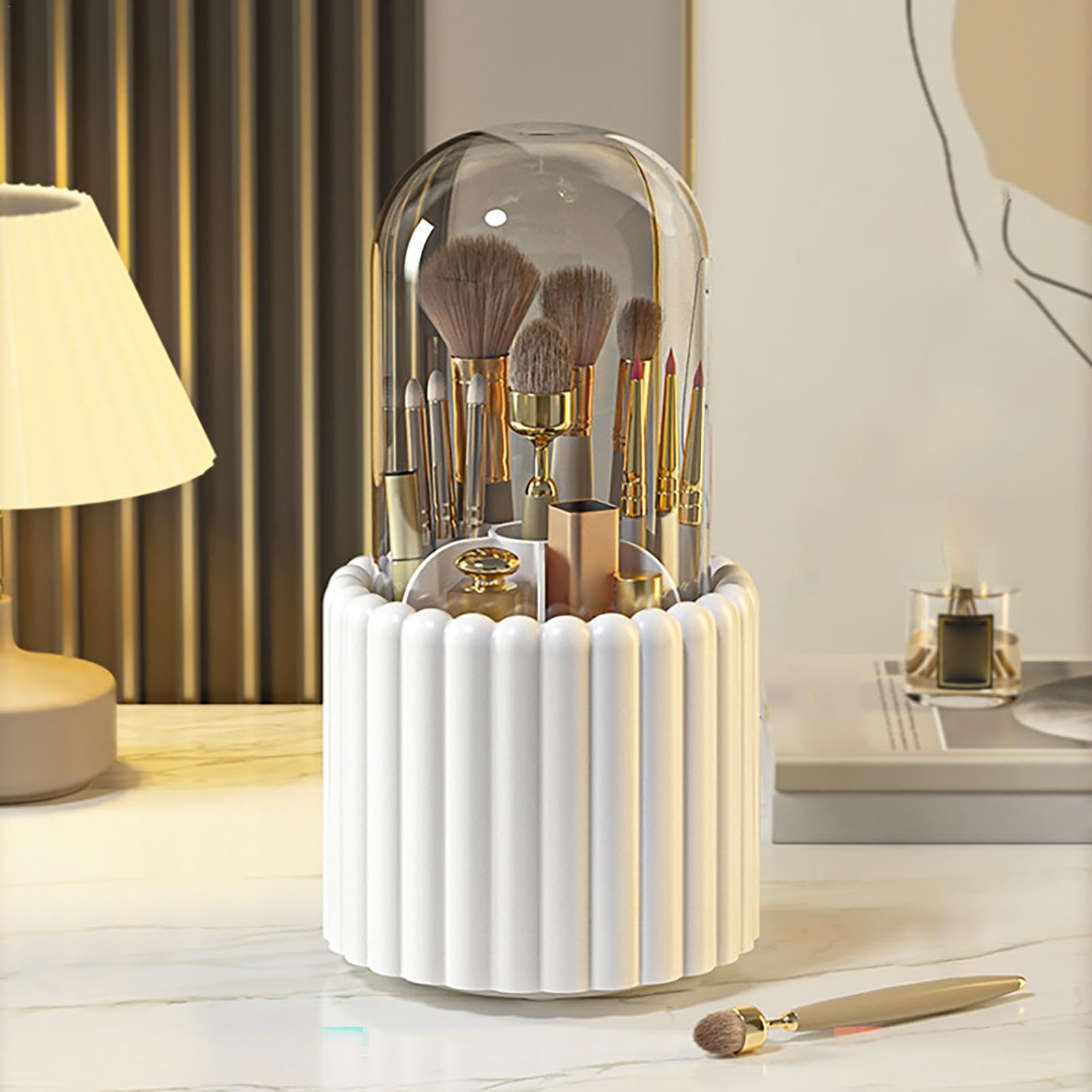 Caja Grande para Guardar cosméticos de Escritorio, Organizador de brochas de Maquillaje Giratorio de 360 Grados | Organizador de tocador con Tapa, Caja Grande para Guardar brochas de Maquillaje con t